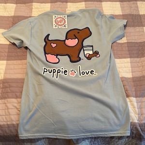 NWT puppie love rescue T-shirt baby blue milk n cookies s puppy